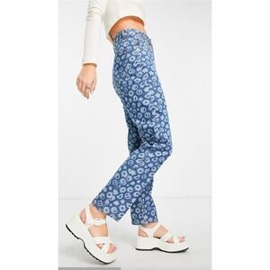 Daisy Street Blue Graphic Print Straight Leg Jeans Womens US M Hearts Peace Star